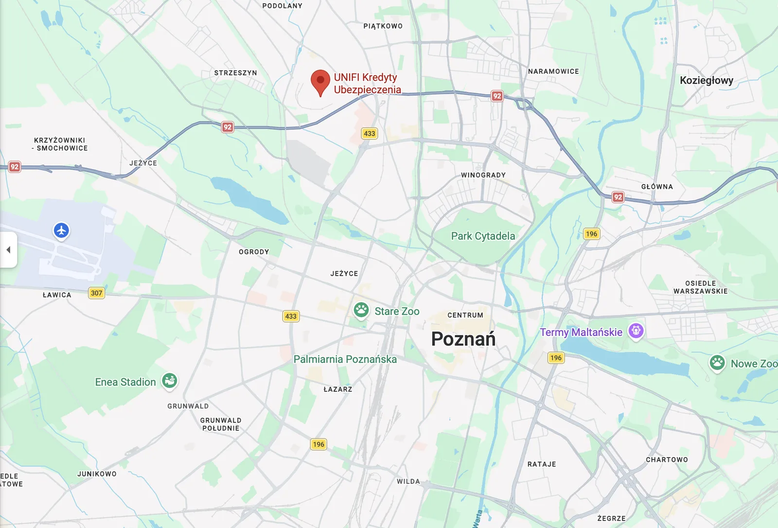 Mapa dojazdu do UNIFI Finance - Jasielska 14E/2, 60-476 Poznań